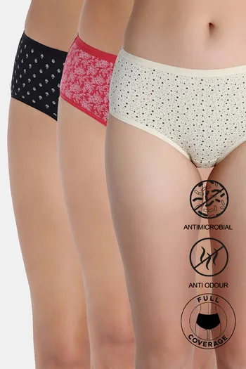 Buy Zivame Medium Rise Full Coverage Hipster Panty (Pack of 3) - Multicolor